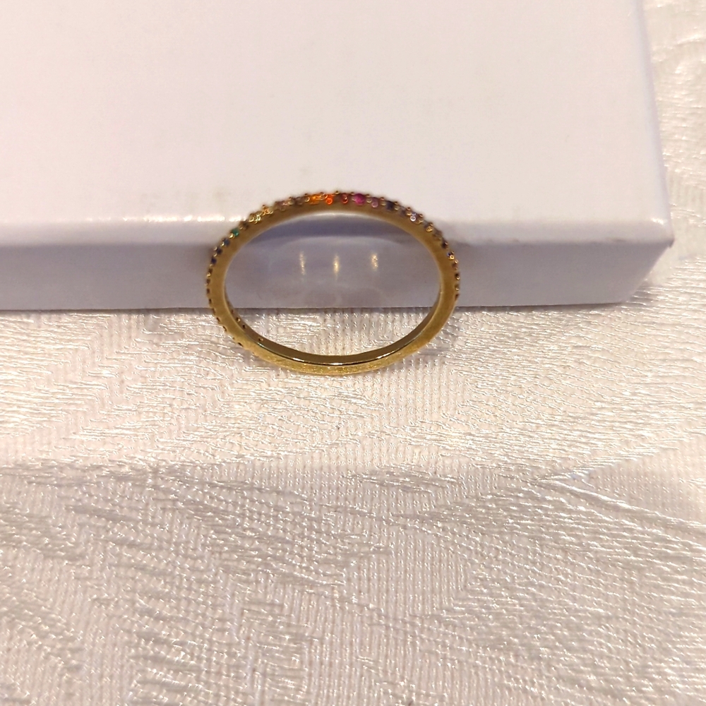 Micro Pave Rainbow Multi Crystal Ring Size 6 & 3/4 - image 8